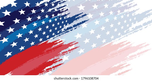 Blue red white abstract flag presentation background with painted brushstrokes and stars. Simple red, white blue abstract background shine layer element vector for presentation design