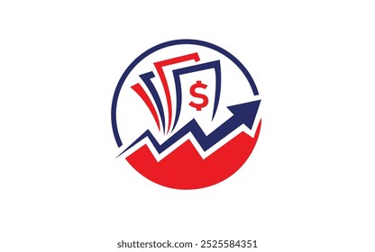 Blue Red White Background dollar chart finance logo Design in vector icon