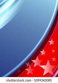 Blue red white background with stars for july 4th. Abstract illustration of American flag. Independence Day background vector design. American patriotic striped red and blue corner backdrop with stars