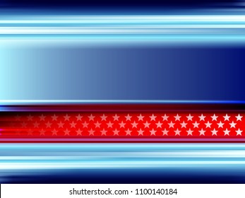 Blue red white background with stars for july 4th. Abstract illustration of American flag. Independence Day frame background vector design. American patriotic striped backdrop with white stars.