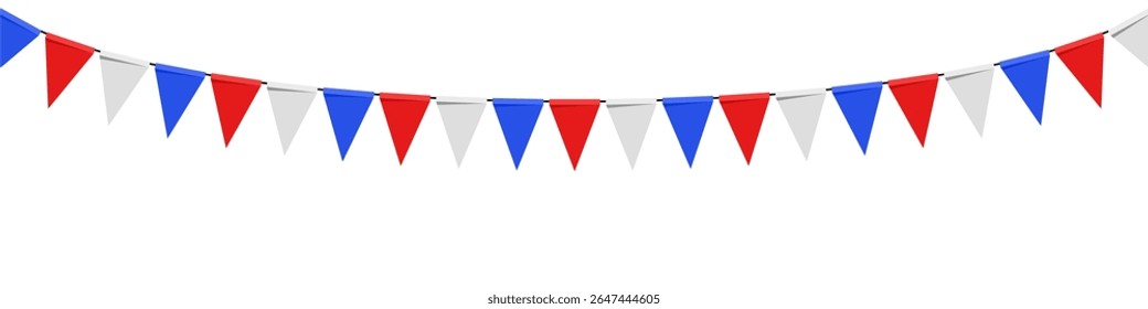 Blue red and white festival flag vector, representing celebration, patriotism, and festive events. Ideal for national holidays, sporting events, parties, and joyful gatherings.