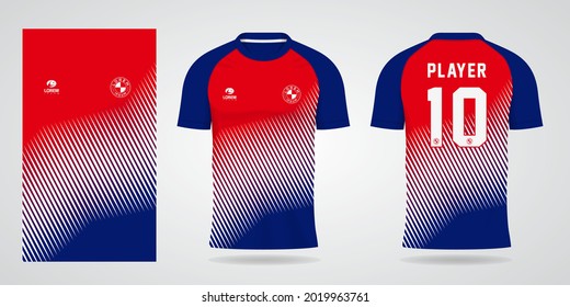 blue red white jersey template for team uniforms and Soccer t shirt