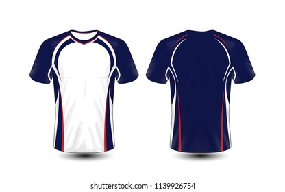 Blue, red and white layout e-sport t-shirt design template