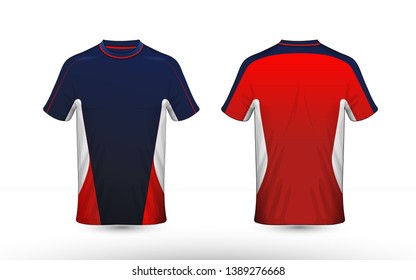 Blue, red and white layout e-sport t-shirt design template