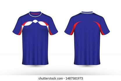 Blue, red and white layout e-sport t-shirt design template