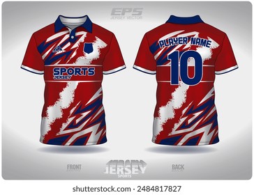 blue red white lightning pattern design, illustration, textile background for sports t-shirt, football jersey shirt mockup for football club. consistent front view