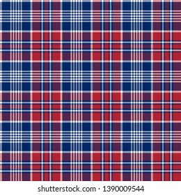 Blue, Red and White of Patriotic Tartan Seamless Patterns. Suitable for Elections or 4th of July. Vector Endless Texture Can Be Used for Wallpaper, Background, Pattern Fills, Web Page, Surface.