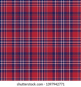 Blue, Red and White of Patriotic Tartan Seamless Patterns. Suitable for Elections or 4th of July. Vector Endless Texture Can Be Used for Wallpaper, Background, Pattern Fills, Web Page, Surface.
