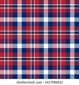 Blue, Red and White of Patriotic Tartan Seamless Patterns. Suitable for Elections or 4th of July. Vector Endless Texture Can Be Used for Wallpaper, Background, Pattern Fills, Web Page, Surface
