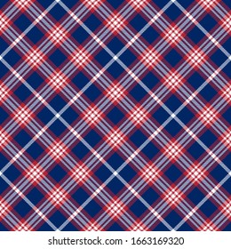 Blue, Red and White of Patriotic Tartan Seamless Patterns. Suitable for Elections or 4th of July. Vector Endless Texture Can Be Used for Wallpaper, Background, Pattern Fills, Web Page, Surface.
