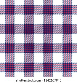 Blue, red and white plaid seamless pattern. Vector background