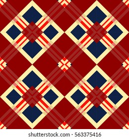 Blue, red and white seamless pattern;geometric background