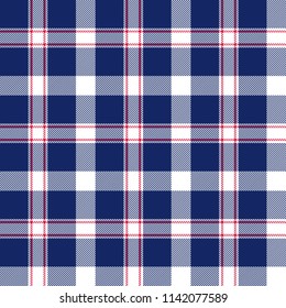 Blue, red and white seamless plaid pattern. Vector background