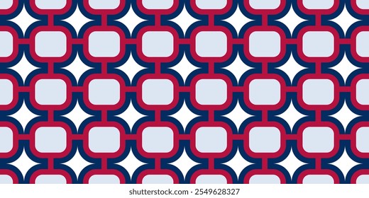 Blue Red White Seamless Star Pattern Background. Design for Banners, Posters, Greeting Cards, Flyers, Social Media.
