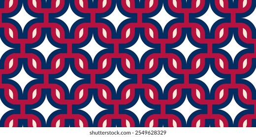 Blue Red White Seamless Star Pattern Background. Design for Banners, Posters, Greeting Cards, Flyers, Social Media.