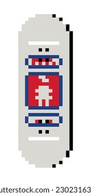 Blue Red White Sean Malto Girl Chocolate Skateboard Deck Board Graphic 8 Bit Pixelated Pixel Art Vector EPS PNG Clip Art No Transparent Background