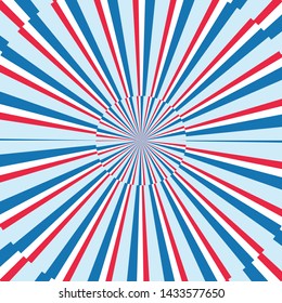 Blue, red and white stripes sunrays background. Sunrays red and blue color vector eps10 background. Sunrays abstract rays background.
