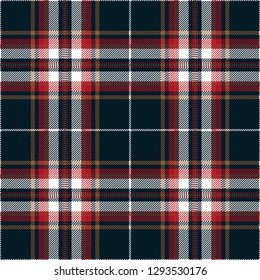 Blue, red and white tartan plaid. Traditional Scottish cage textile pattern.