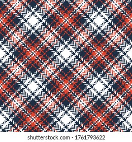 Blue red white tartan plaid pattern vector. Seamless herringbone textured check plaid graphic for skirt, jacket, coat, or other modern autumn winter textile print.