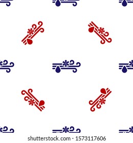 Blue and red Wind and rain with snow icon isolated seamless pattern on white background. Windy weather.  Vector Illustration