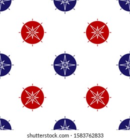 Blue and red Wind rose icon isolated seamless pattern on white background. Compass icon for travel. Navigation design.  Vector Illustration