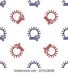 Blue and red Wind and sun icon isolated seamless pattern on white background. Windy weather.  Vector Illustration