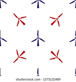 Blue and red Wind turbine icon isolated seamless pattern on white background. Wind generator sign. Windmill silhouette. Windmill for electric power production.  Vector Illustration
