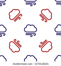 Blue and red Windy weather icon isolated seamless pattern on white background. Cloud and wind.  Vector Illustration