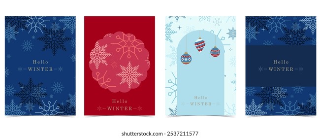 blue red winter banner background with snowflake for horizontal design