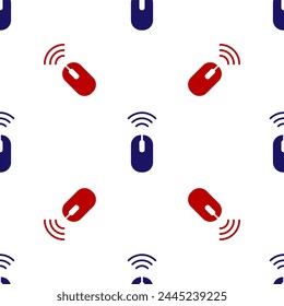 Blue and red Wireless computer mouse system icon isolated seamless pattern on white background. Internet of things concept with wireless connection.  Vector