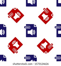 Blue and red WMA file document. Download wma button icon isolated seamless pattern on white background. WMA file symbol. Wma music format sign.  Vector Illustration