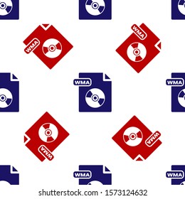 Blue and red WMA file document. Download wma button icon isolated seamless pattern on white background. WMA file symbol. Wma music format sign.  Vector Illustration