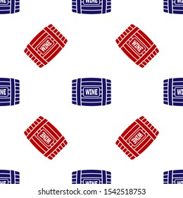 Blue and red Wooden barrel for wine icon isolated seamless pattern on white background.  Vector Illustration