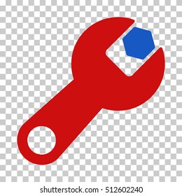 Blue And Red Wrench interface pictogram. Vector pictograph style is a flat bicolor symbol on chess transparent background.