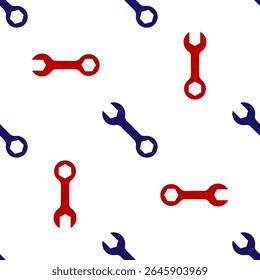 Icono de llave inglesa azul y rojo aislado sin patrón sobre fondo blanco.  Vector