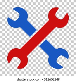 Blue And Red Wrenches toolbar icon. Vector pictograph style is a flat bicolor symbol on chess transparent background.