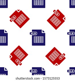 Blue and red XLS file document. Download xls button icon isolated seamless pattern on white background. Excel file symbol.  Vector Illustration