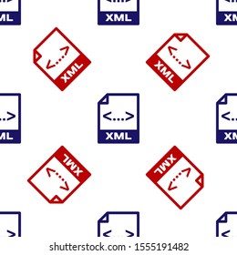Blue and red XML file document. Download xml button icon isolated seamless pattern on white background. XML file symbol.  Vector Illustration