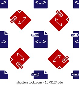 Blue and red XML file document. Download xml button icon isolated seamless pattern on white background. XML file symbol.  Vector Illustration