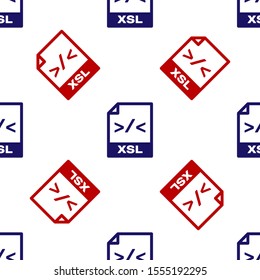 Blue and red XSL file document. Download xsl button icon isolated seamless pattern on white background. Excel file symbol.  Vector Illustration