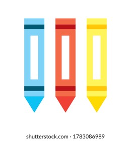 iconos azules rojos y amarillos de los crayones. volver a la escuela. de estilo sencillo y plano. ilustración vectorial