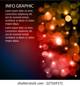 Blue red yellow Defocused Light, Flickering Lights, Vector abstract festive background with bokeh defocused lights. text box. card. Brochure. 
