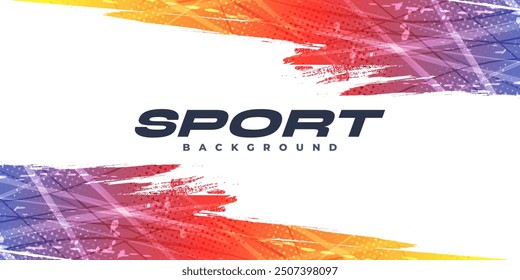 Blue Red and Yellow Gradient Brush Background with Halftone Effect. Colorful Grunge Background for Sports Banner or Poster Design Element