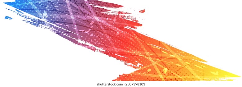 Fondo de pincel degradado rojo y amarillo azul con efecto semitono. Fondo colorido del grunge para el Anuncio de los deportes o el elemento del diseño del cartel