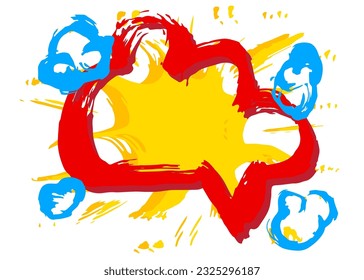 Blue, red and yellow graffiti speech bubble. Abstract modern street art background decoration performed in urban painting style.