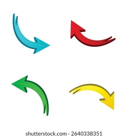 Blue red yellow green 3d arrow curved pointer symbol pointing up down right left direction on transparent background