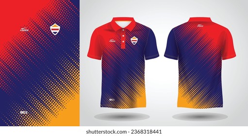 plantilla jersey de sublicencia de camisa deportiva de polo azul rojo y amarillo