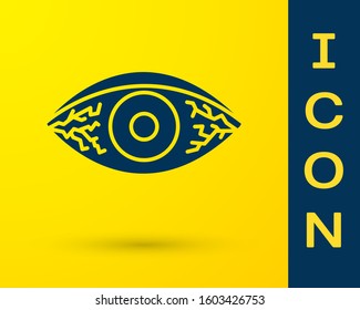 Blue Reddish eye due to viral, bacterial or allergic conjunctivitis icon isolated on yellow background.  Vector Illustration
