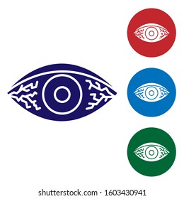 Blue Reddish eye due to viral, bacterial or allergic conjunctivitis icon isolated on white background. Set color icons in circle buttons. Vector Illustration