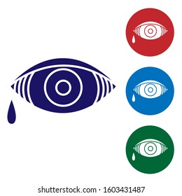 Blue Reddish eye due to viral, bacterial or allergic conjunctivitis icon isolated on white background. Set color icons in circle buttons. Vector Illustration